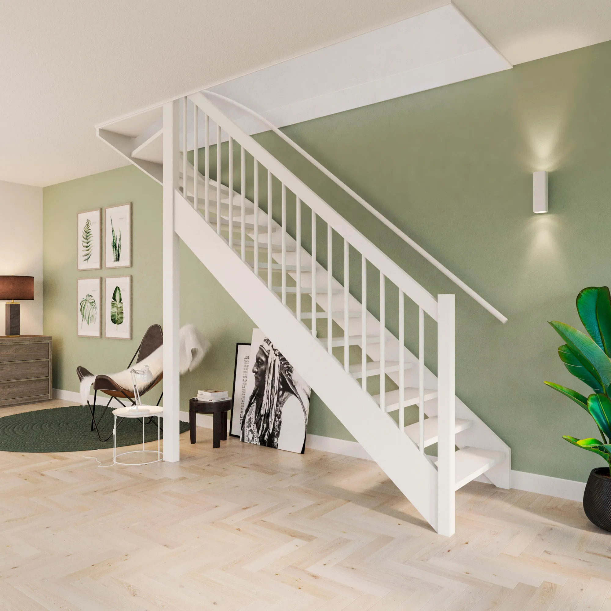 Witte maatwerktrap in een modern interieur
